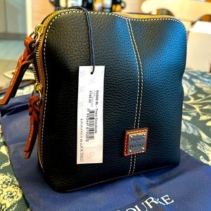 Dooney &Bourke Trixie black pebbled leather with contrast stitching.